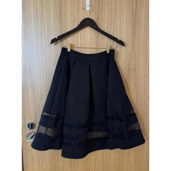 Express Pleated Midi A-line Circle Poofy skirt Sheer Panels - Black - Size 2 - Picture 4 of 5